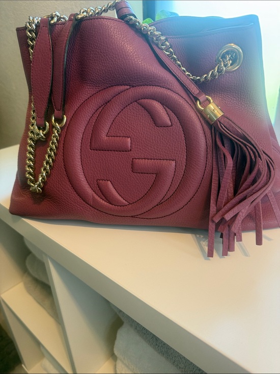 Gucci Handbags - Gucci Leather Shoulder Bag in Berry Pink with Tassel